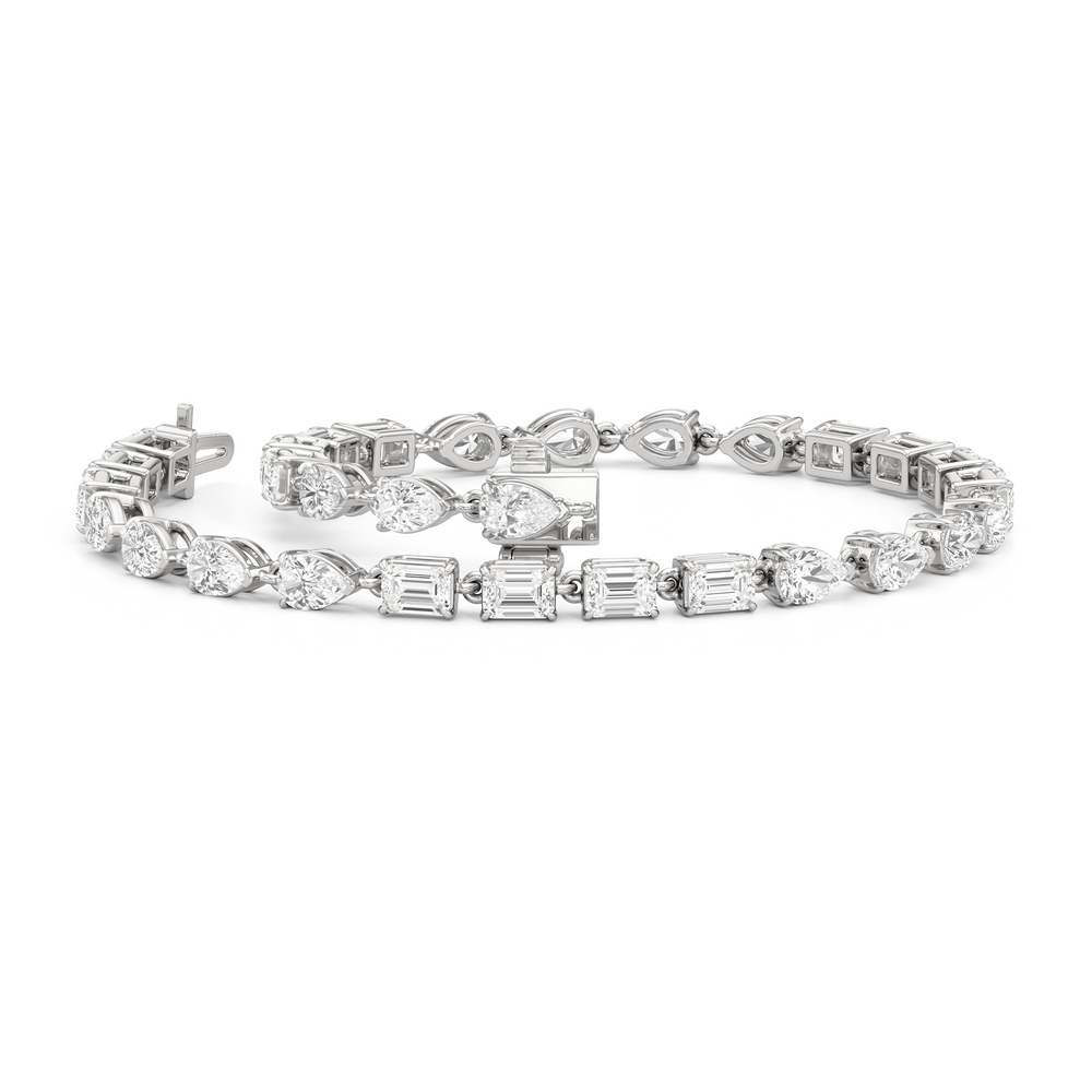 Sequenced Pear and Emerald Tennis Bracelet with 5 Cut Diamond in 14KT White Gold view 3
