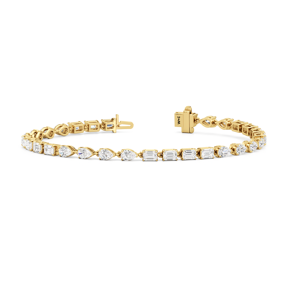 Sequenced Pear and Emerald Tennis Bracelet with 5 Cut Diamond in 14KT Yellow Gold view 2
