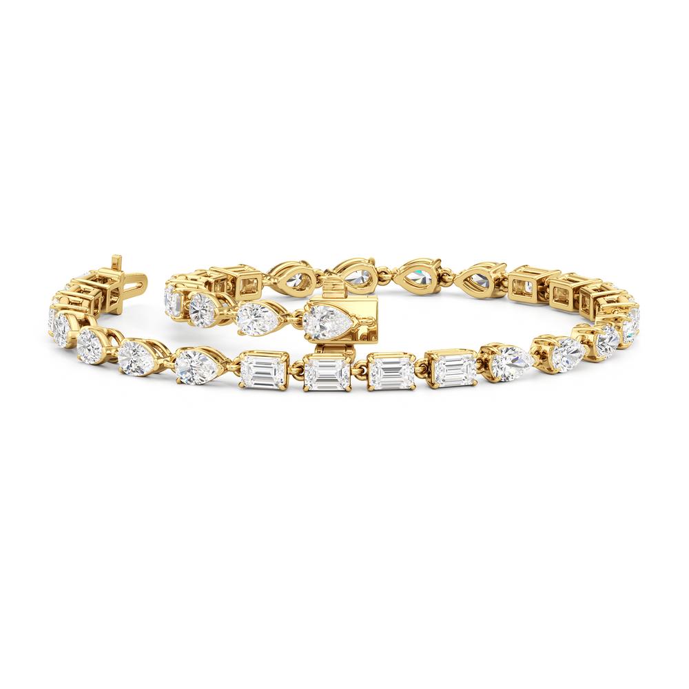 Sequenced Pear and Emerald Tennis Bracelet with 5 Cut Diamond in 14KT Yellow Gold view 3
