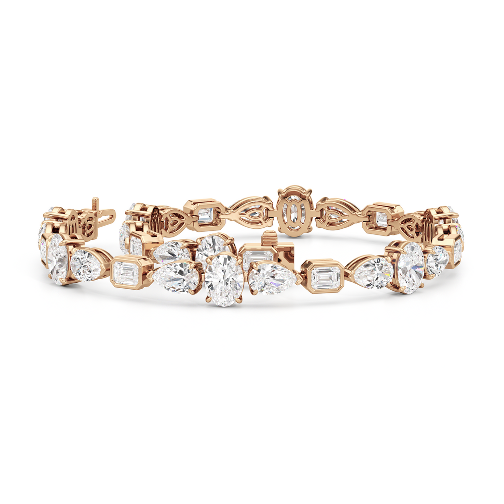 Pear Oval Sequenced with Bezeled Emerald Tennis Bracelet with Lab Cut Diamond in 14KT Rose Gold view 3
