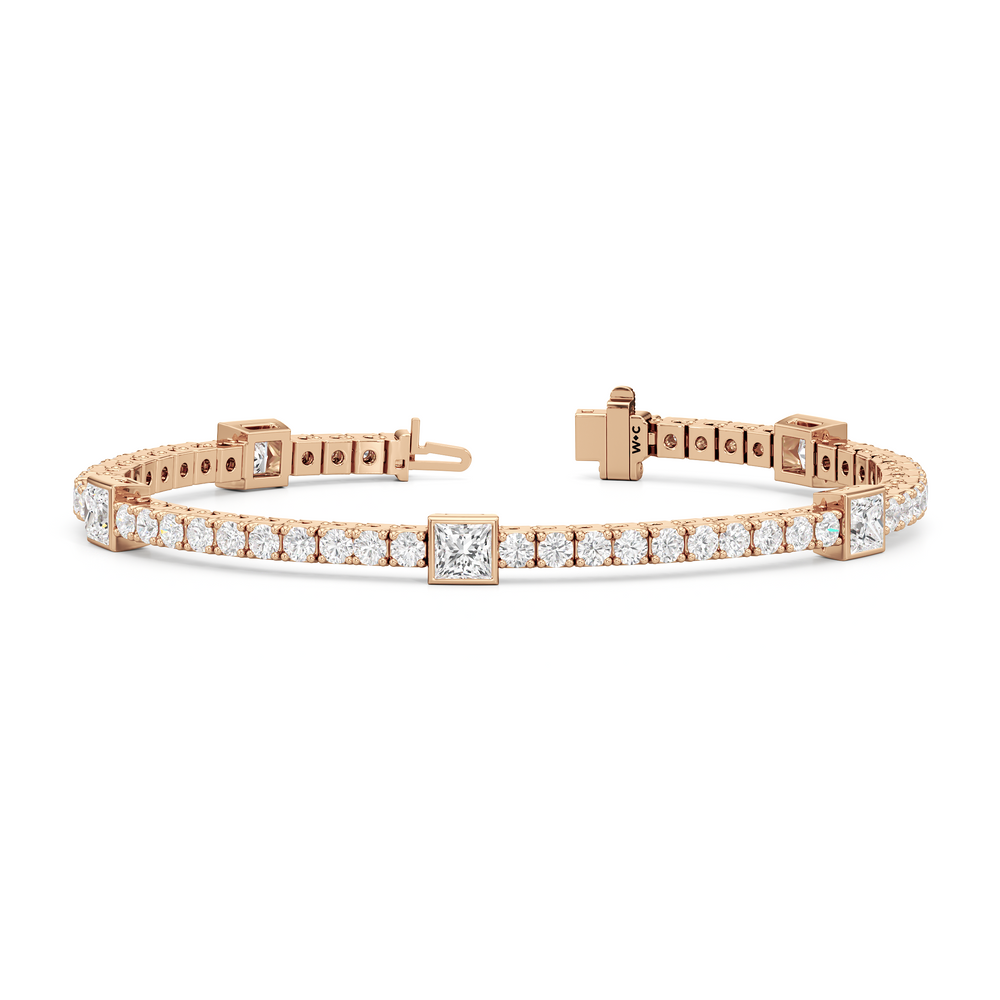 Bezeled Princess Station Tennis Bracelet with 7 Cut Diamond in 14KT Rose Gold view 2

