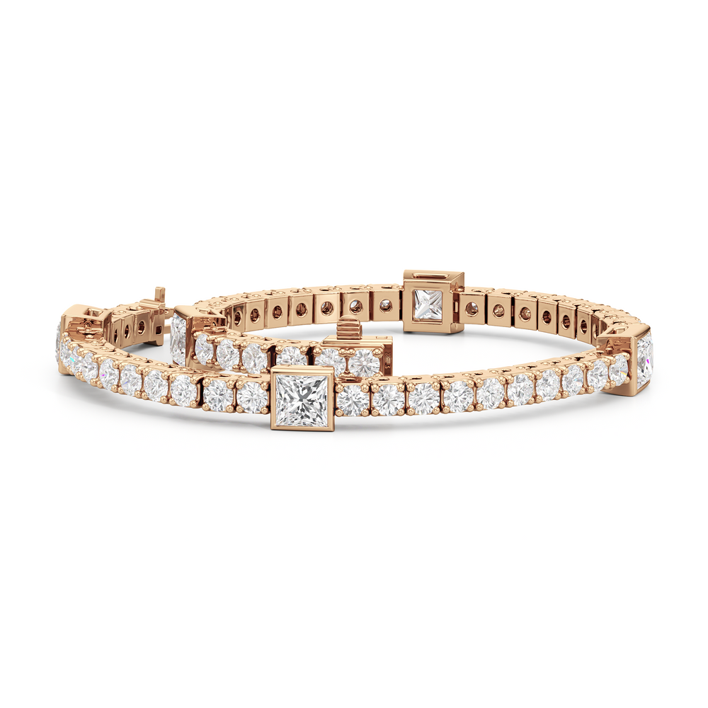 Bezeled Princess Station Tennis Bracelet with 7 Cut Diamond in 14KT Rose Gold view 3
