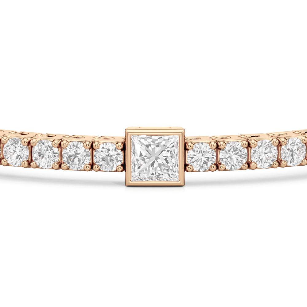 Bezeled Princess Station Tennis Bracelet with 7 Cut Diamond in 14KT Rose Gold view 6
