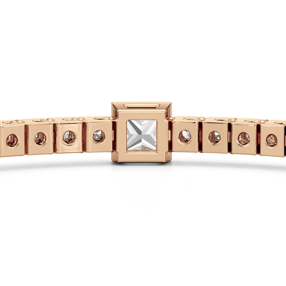 Bezeled Princess Station Tennis Bracelet with 7 Cut Diamond in 14KT Rose Gold view 8
