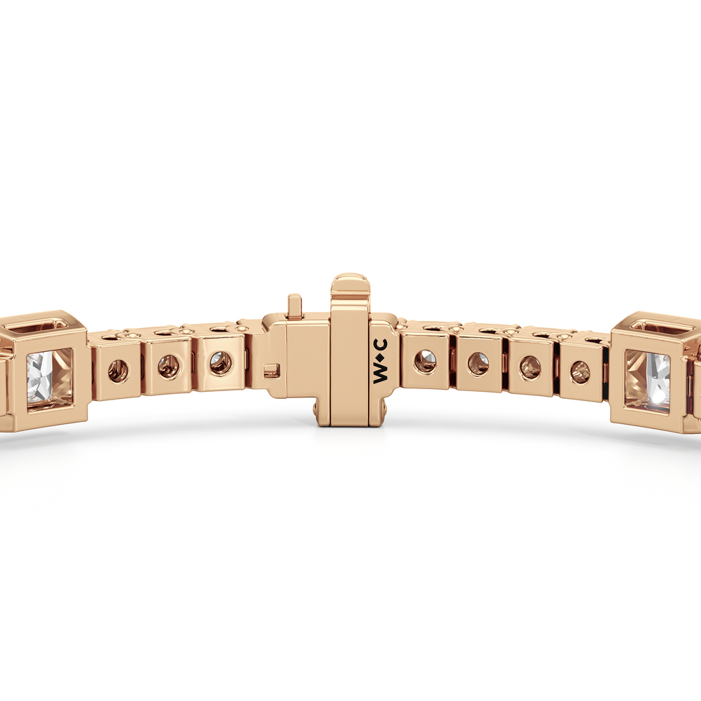Bezeled Princess Station Tennis Bracelet with 7 Cut Diamond in 14KT Rose Gold view 7
