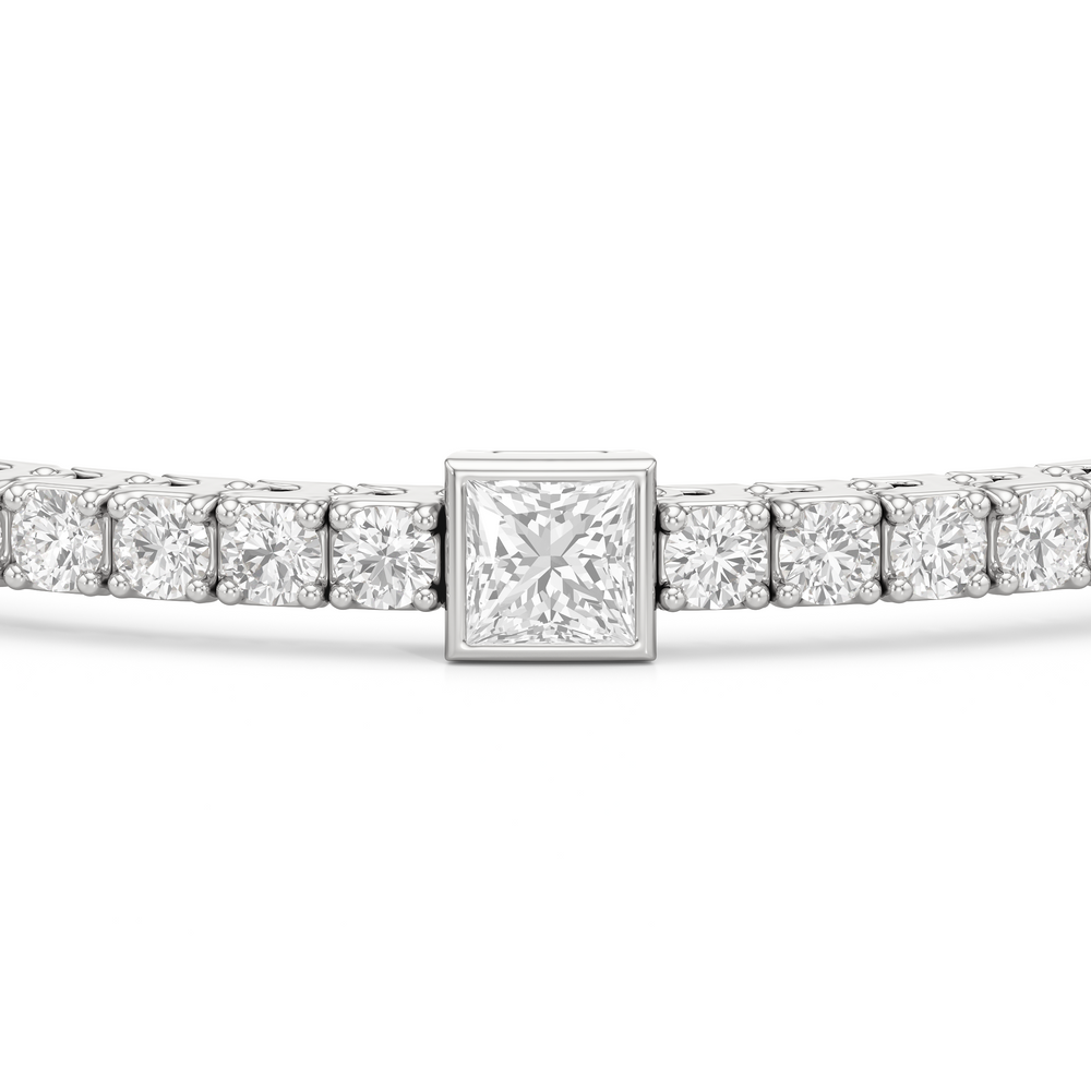 Bezeled Princess Station Tennis Bracelet with 7 Cut Diamond in 14KT White Gold view 6
