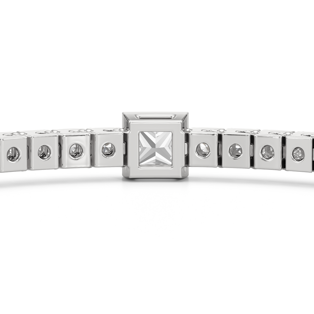 Bezeled Princess Station Tennis Bracelet with 7 Cut Diamond in 14KT White Gold view 8
