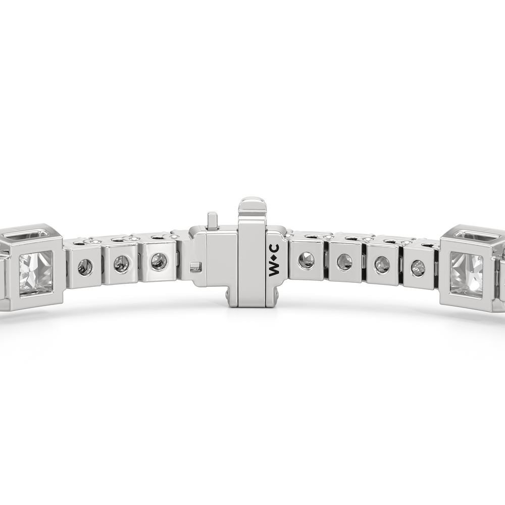 Bezeled Princess Station Tennis Bracelet with 7 Cut Diamond in 14KT White Gold view 7
