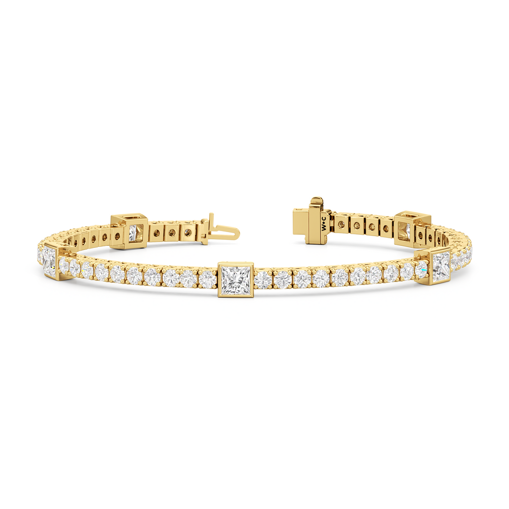 Bezeled Princess Station Tennis Bracelet with 7 Cut Diamond in 14KT Yellow Gold view 2
