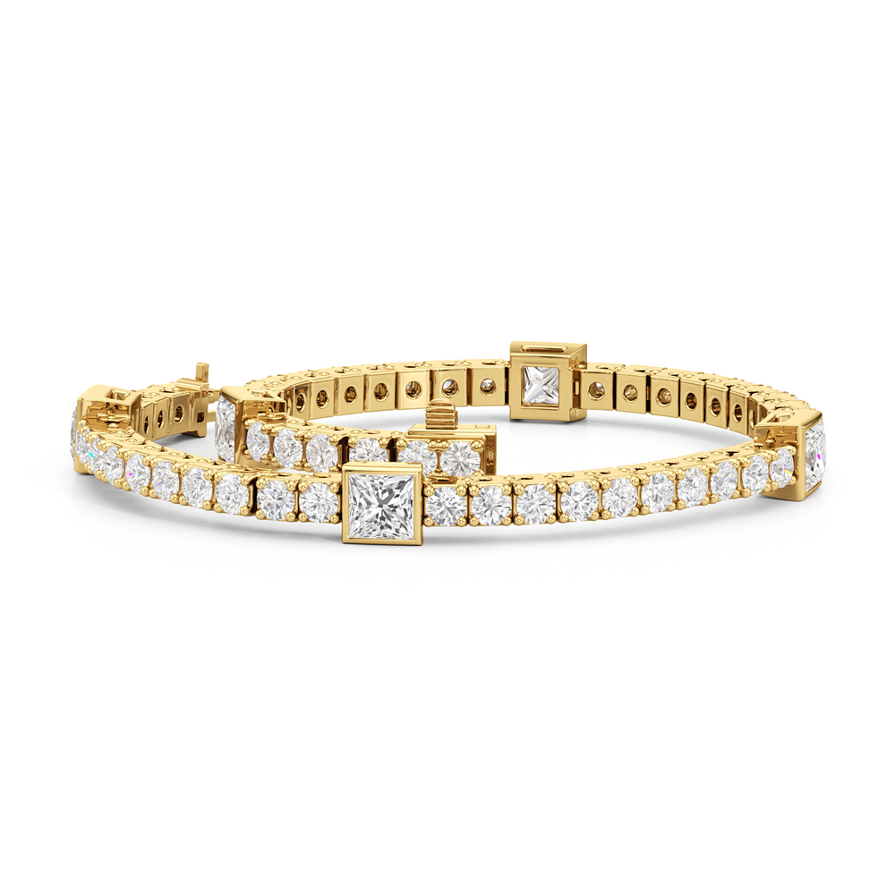 Bezeled Princess Station Tennis Bracelet with 7 Cut Diamond in 14KT Yellow Gold view 3
