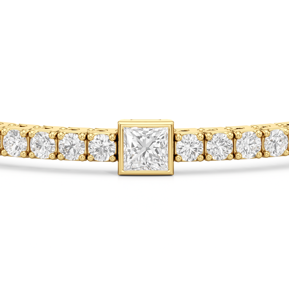 Bezeled Princess Station Tennis Bracelet with 7 Cut Diamond in 14KT Yellow Gold view 6
