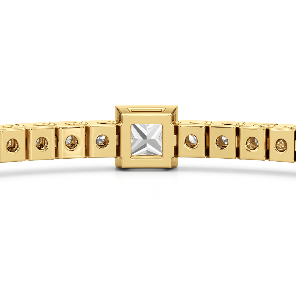 Bezeled Princess Station Tennis Bracelet with 7 Cut Diamond in 14KT Yellow Gold view 8
