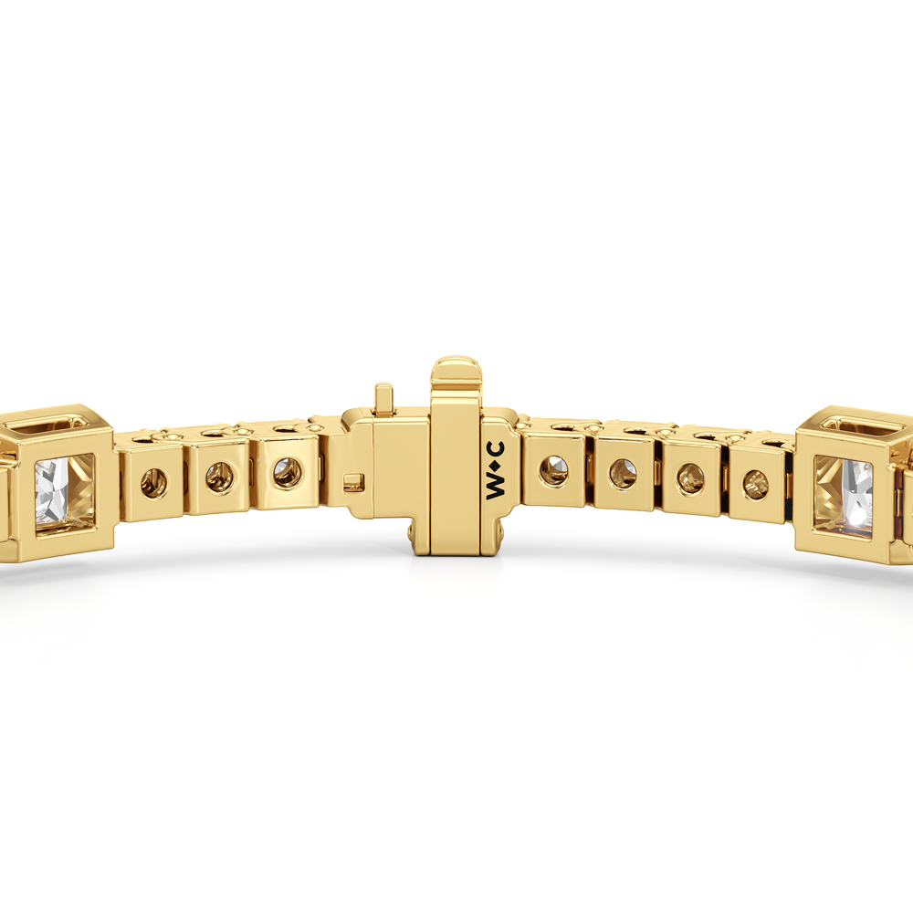 Bezeled Princess Station Tennis Bracelet with 7 Cut Diamond in 14KT Yellow Gold view 7
