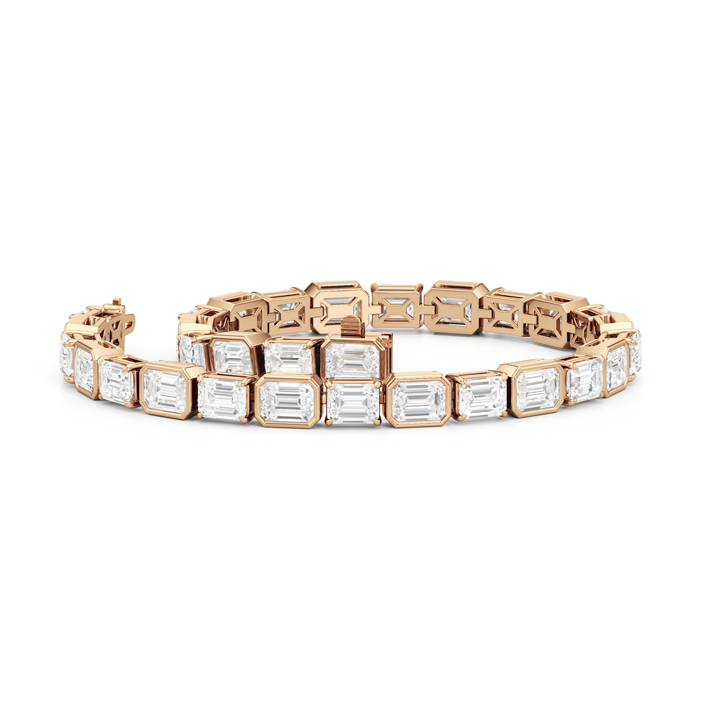Bezeled Emerald Alternating Tennis Bracelet with 16 Cut Diamond in 14KT Rose Gold view 3
