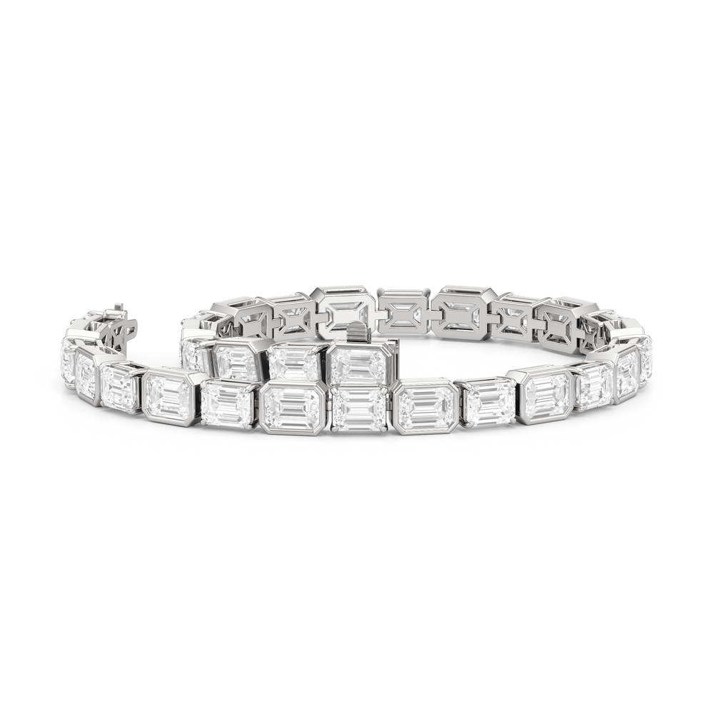 Bezeled Emerald Alternating Tennis Bracelet with 16 Cut Diamond in 14KT White Gold view 3

