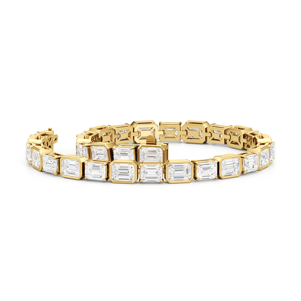 Bezeled Emerald Alternating Tennis Bracelet with 16 Cut Diamond in 14KT Yellow Gold view 3
