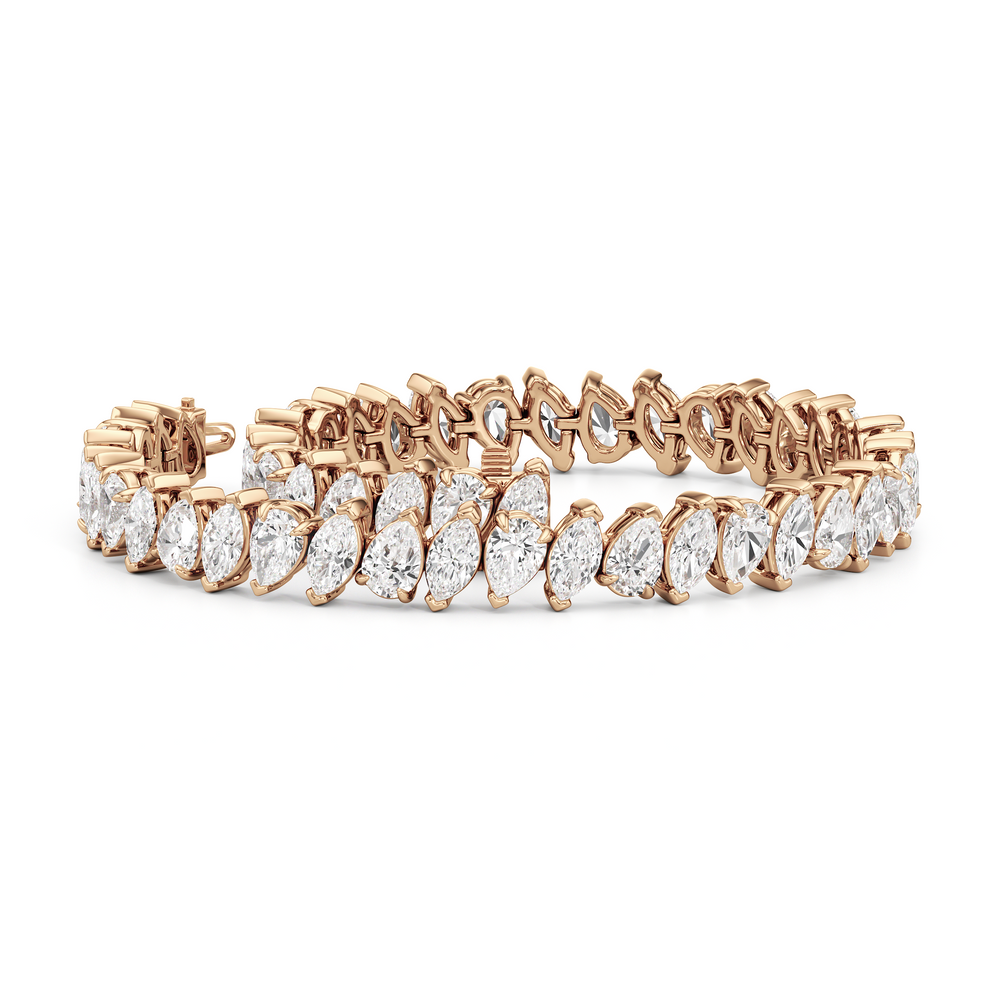Marquise and Pear Tennis Bracelet with Lab Cut Diamond in 14KT Rose Gold view 3
