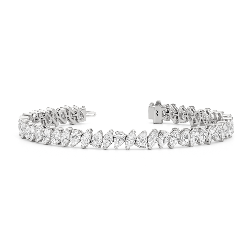 Marquise and Pear Tennis Bracelet with Lab Cut Diamond in 14KT White Gold view 2
