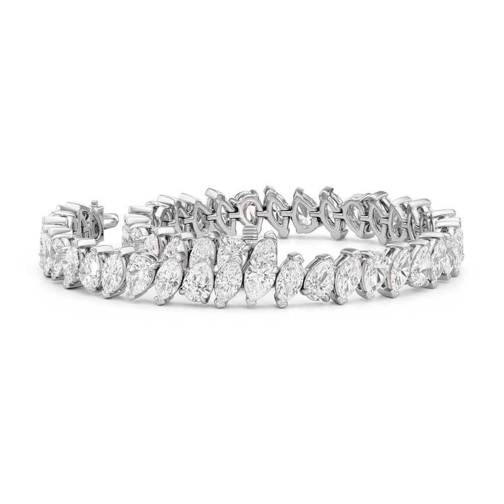Marquise and Pear Tennis Bracelet with Lab Cut Diamond in 14KT White Gold view 3
