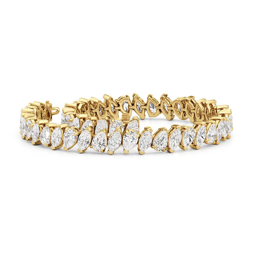 Marquise and Pear Tennis Bracelet with Lab Cut Diamond in 14KT Yellow Gold view 3
