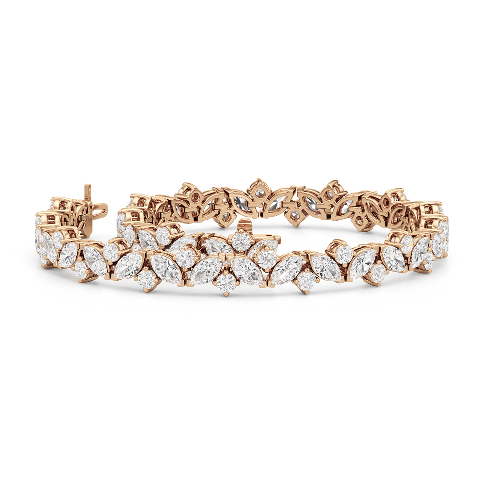 Marquise Wreath Tennis Bracelet with Lab Cut Diamond in 14KT Rose Gold view 3
