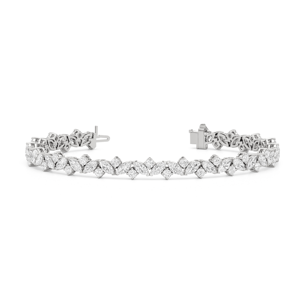 Marquise Wreath Tennis Bracelet with Lab Cut Diamond in 14KT White Gold view 2
