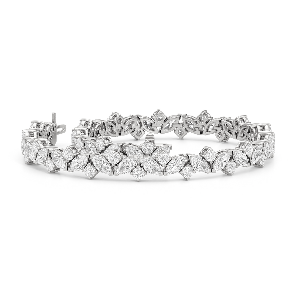 Marquise Wreath Tennis Bracelet with Lab Cut Diamond in 14KT White Gold view 3
