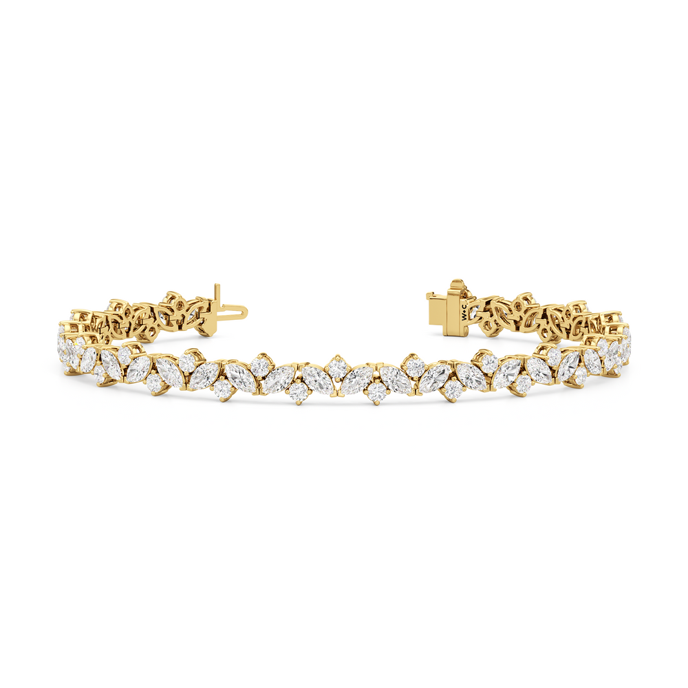 Marquise Wreath Tennis Bracelet with Lab Cut Diamond in 14KT Yellow Gold view 2

