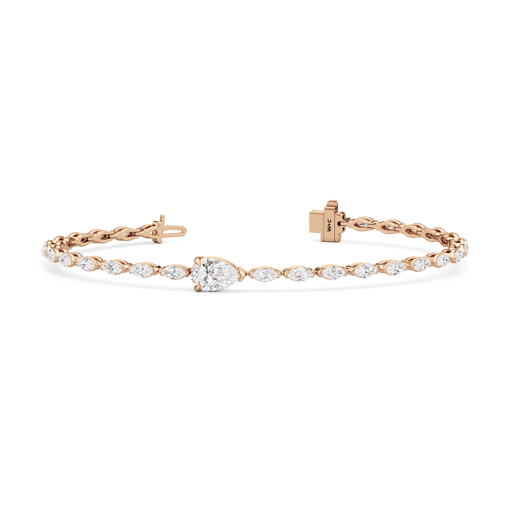 Pear with Trailing Marquise Tennis Bracelet with Lab Cut Diamond in 14KT Rose Gold view 2
