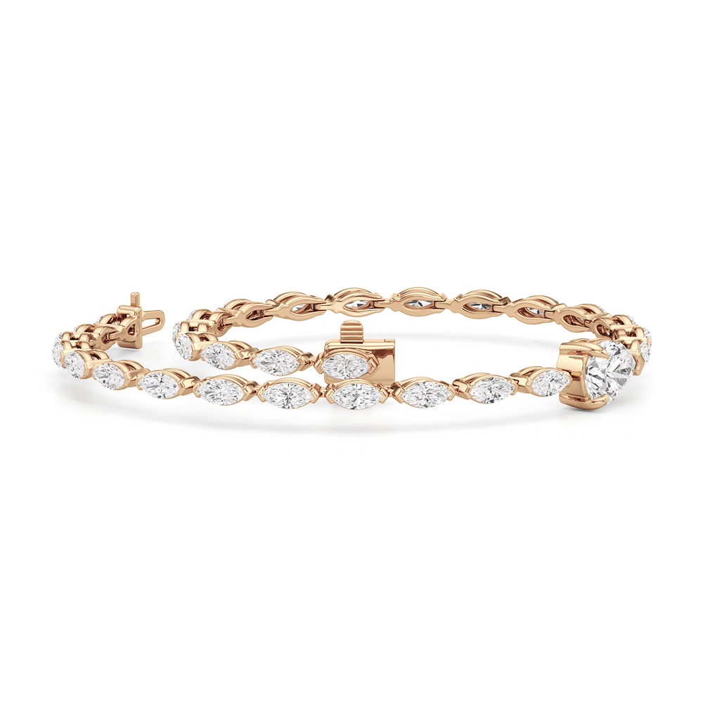 Pear with Trailing Marquise Tennis Bracelet with Lab Cut Diamond in 14KT Rose Gold view 3
