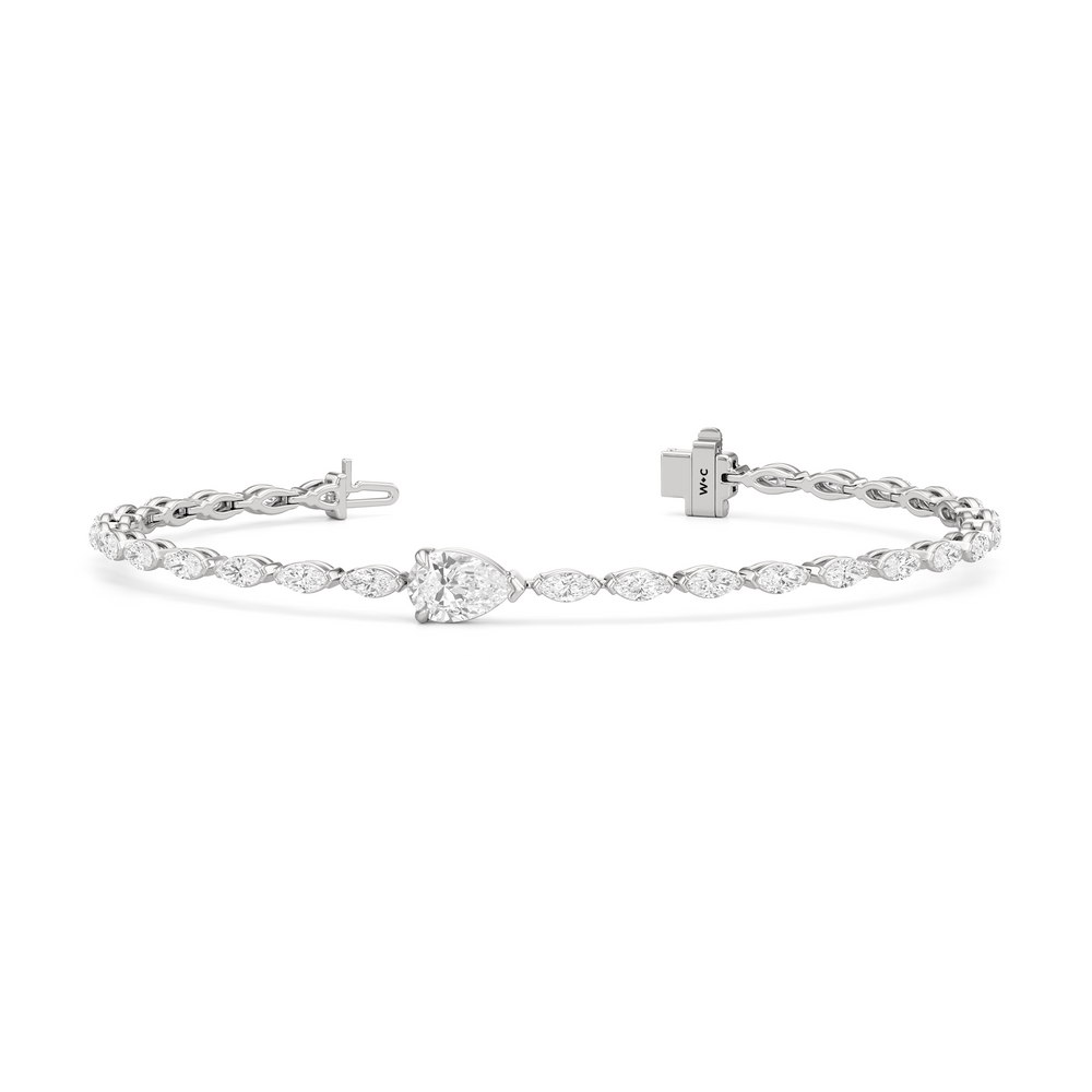 Pear with Trailing Marquise Tennis Bracelet with Lab Cut Diamond in 14KT White Gold view 2
