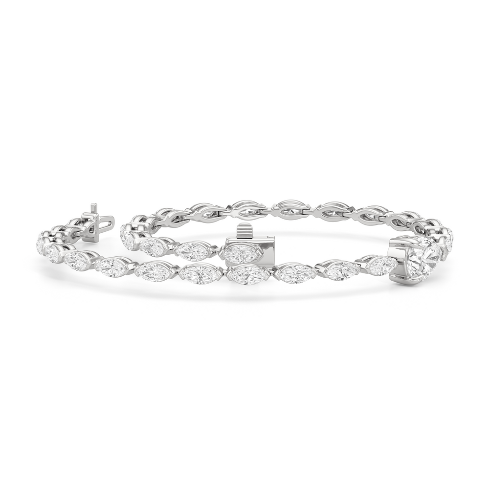 Pear with Trailing Marquise Tennis Bracelet with Lab Cut Diamond in 14KT White Gold view 3
