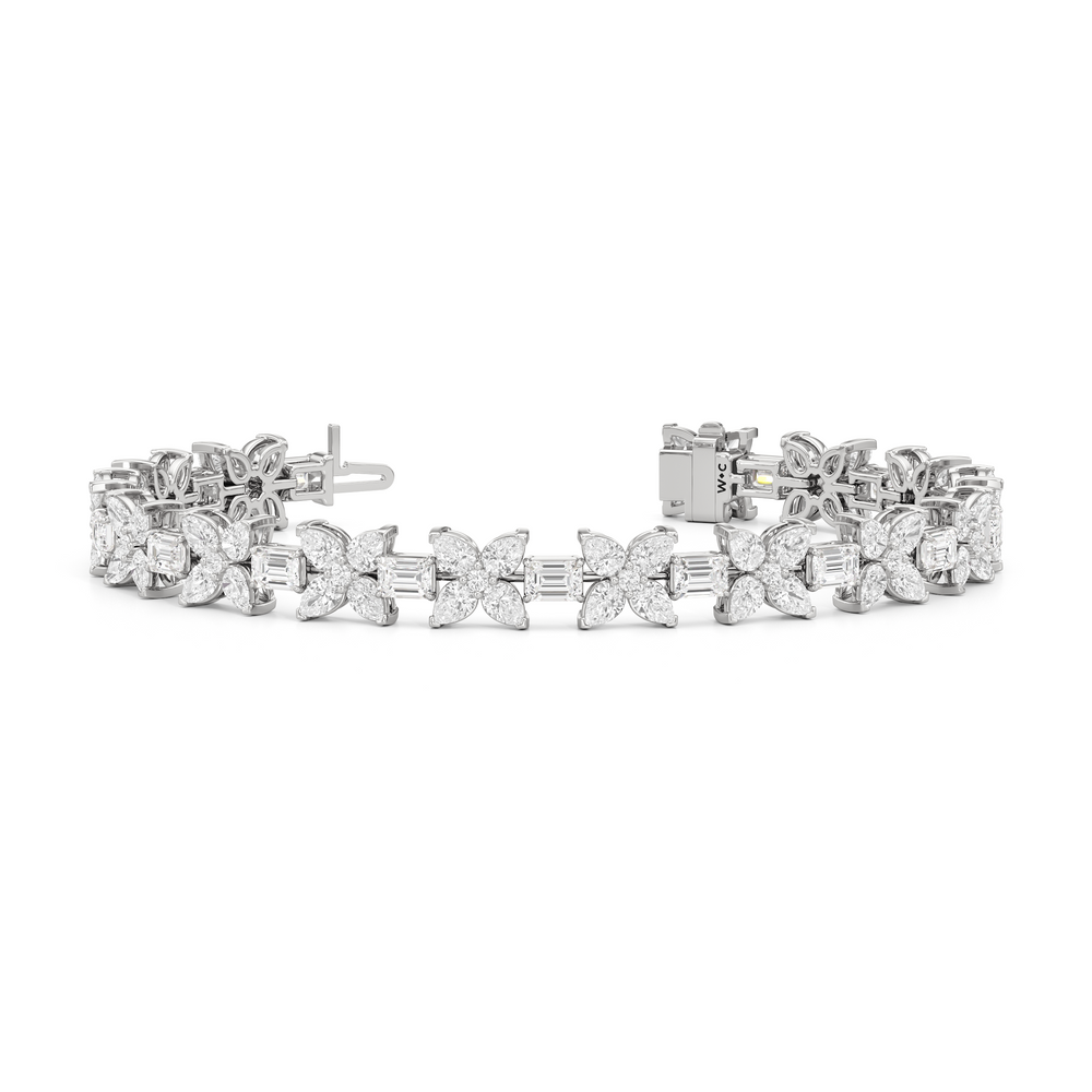 Wildflower Bracelet with 11 Cut Diamond in 14KT White Gold view 2
