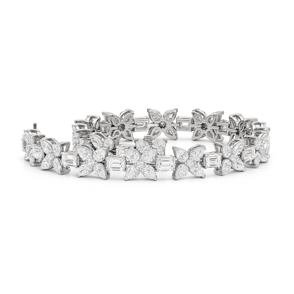 Wildflower Bracelet with 11 Cut Diamond in 14KT White Gold view 3
