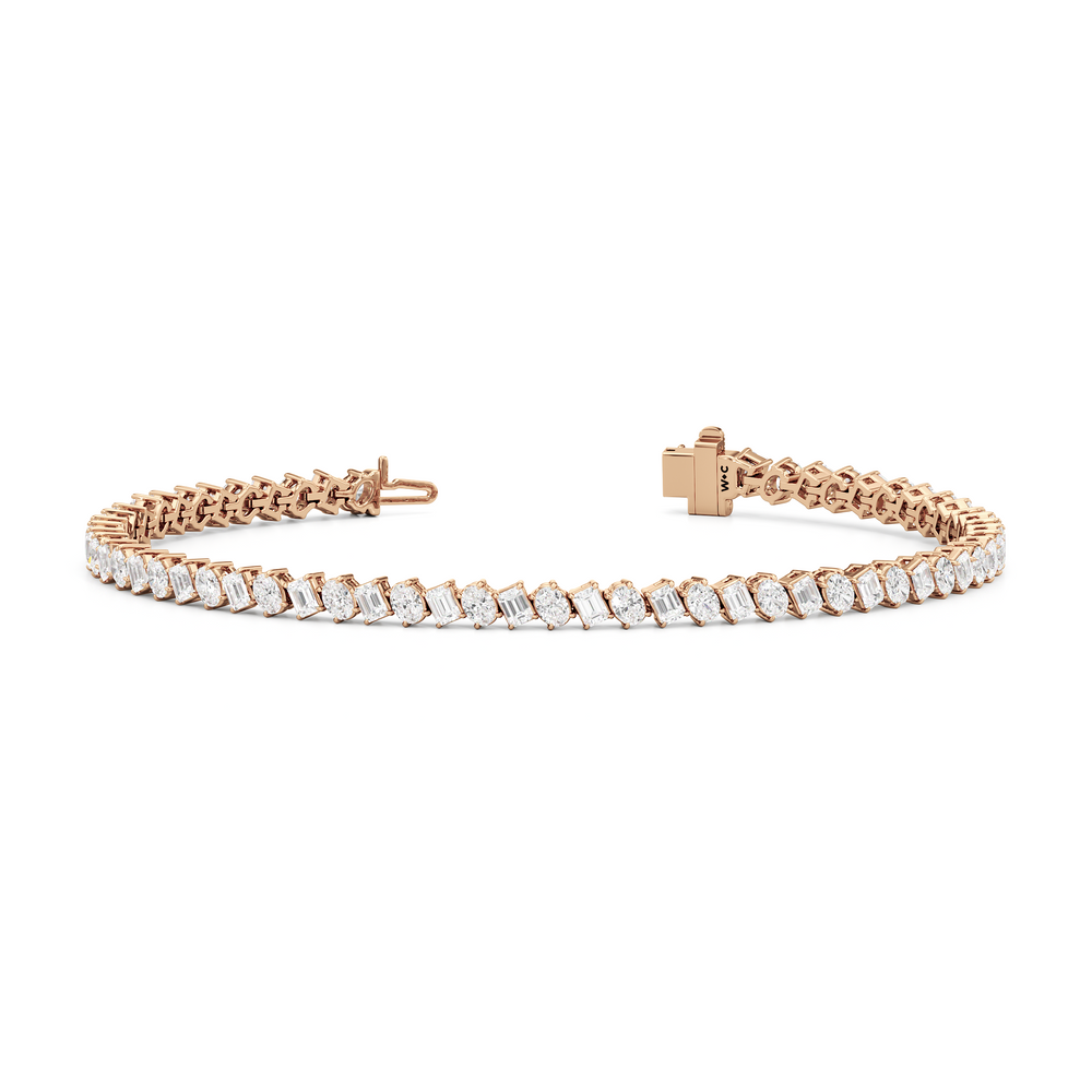 Oval and Emerald Herringbone Tennis Bracelet with 5 1/2 Cut Diamond in 14KT Rose Gold view 2

