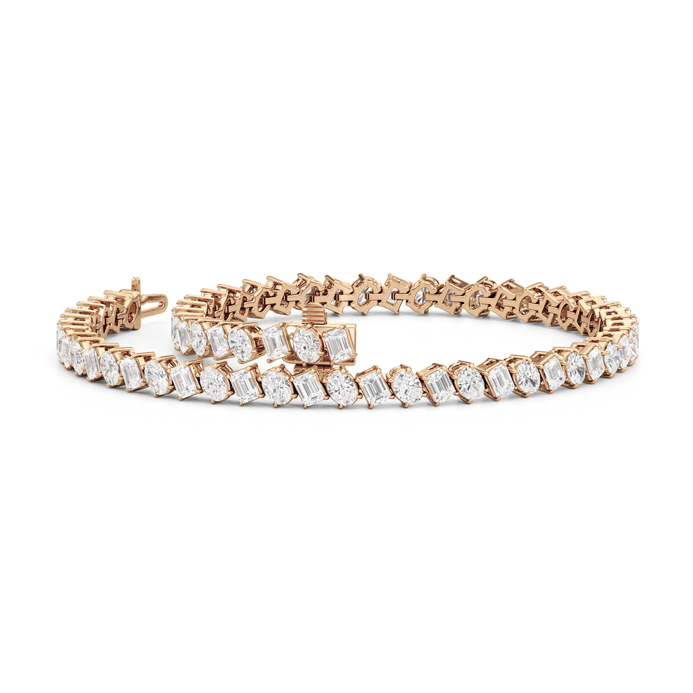 Oval and Emerald Herringbone Tennis Bracelet with 5 1/2 Cut Diamond in 14KT Rose Gold view 3
