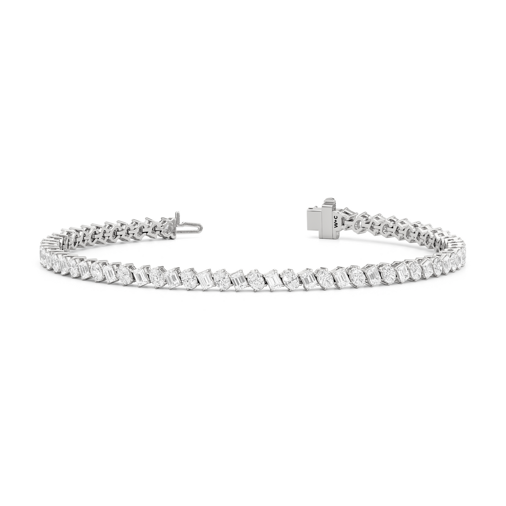 Oval and Emerald Herringbone Tennis Bracelet with 5 1/2 Cut Diamond in 14KT White Gold view 2
