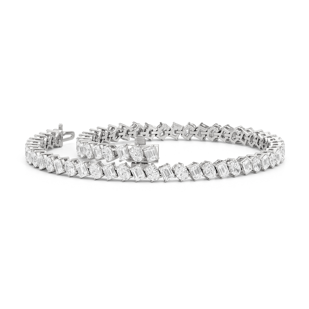 Oval and Emerald Herringbone Tennis Bracelet with 5 1/2 Cut Diamond in 14KT White Gold view 3

