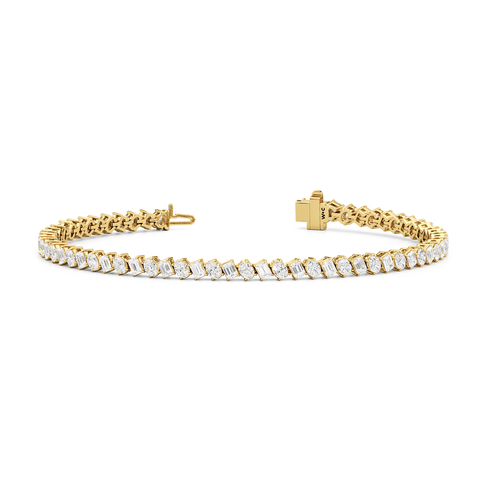 Oval and Emerald Herringbone Tennis Bracelet with 5 1/2 Cut Diamond in 14KT Yellow Gold view 2
