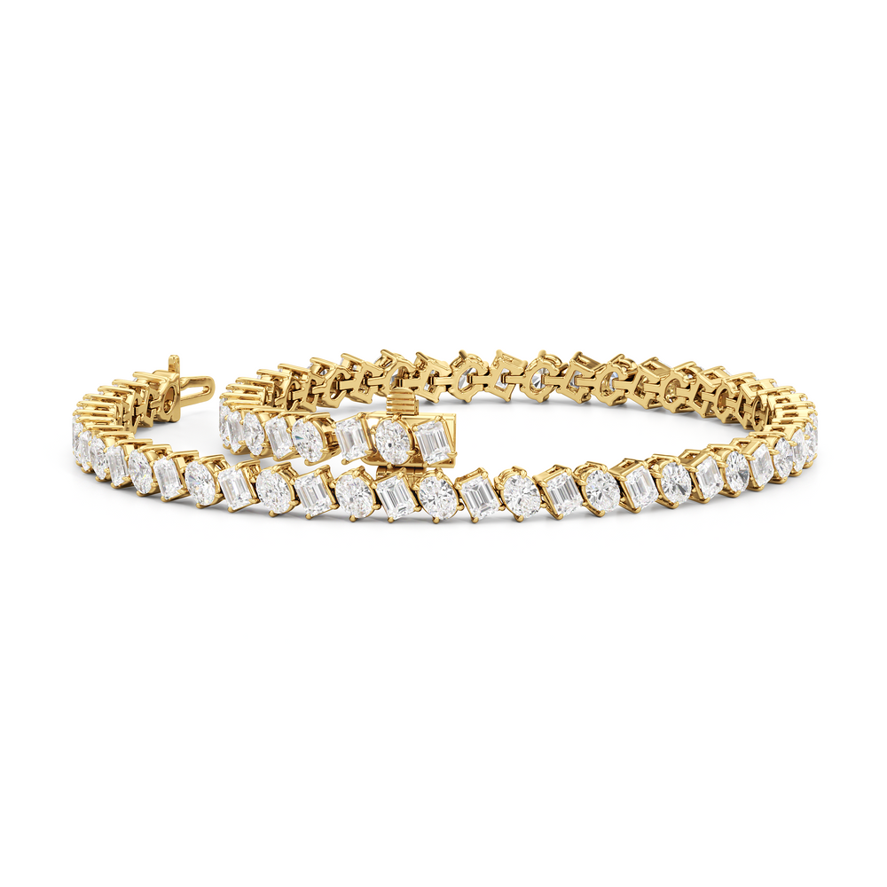 Oval and Emerald Herringbone Tennis Bracelet with 5 1/2 Cut Diamond in 14KT Yellow Gold view 3
