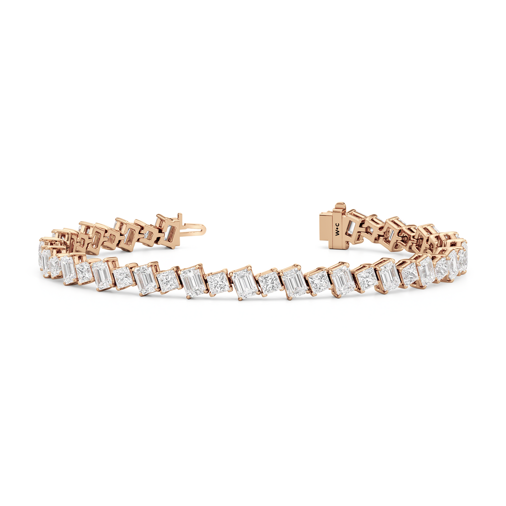 Emerald and Princess Herringbone Tennis Bracelet with Lab Cut Diamond in 14KT Rose Gold view 2
