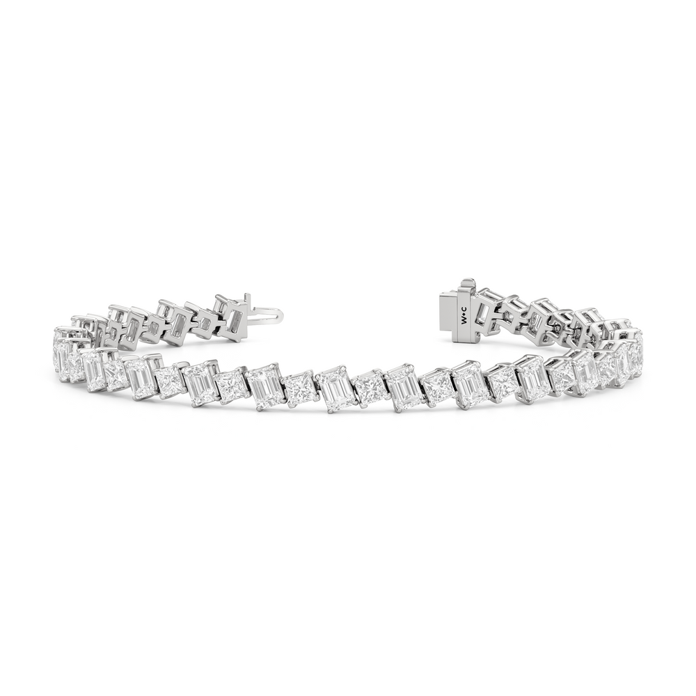 Emerald and Princess Herringbone Tennis Bracelet with Lab Cut Diamond in 14KT White Gold view 2
