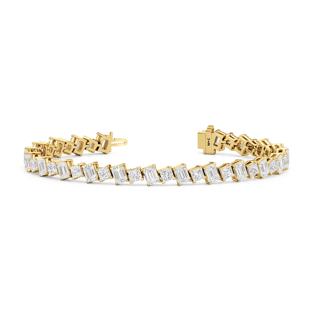 Emerald and Princess Herringbone Tennis Bracelet with Lab Cut Diamond in 14KT Yellow Gold view 2
