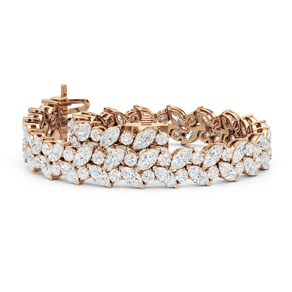 Woven Round and Marquise Tennis Bracelet with Lab Cut Diamond in 14KT Rose Gold view 2
