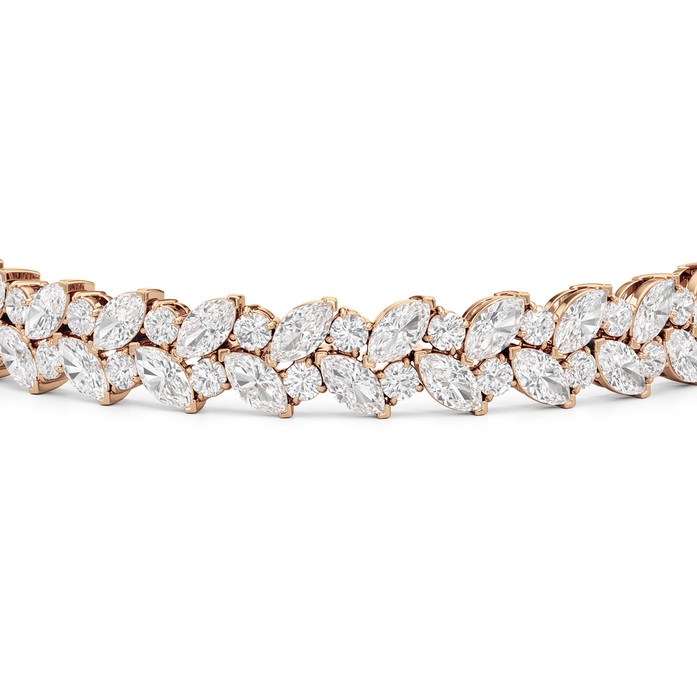 Woven Round and Marquise Tennis Bracelet with Lab Cut Diamond in 14KT Rose Gold view 5
