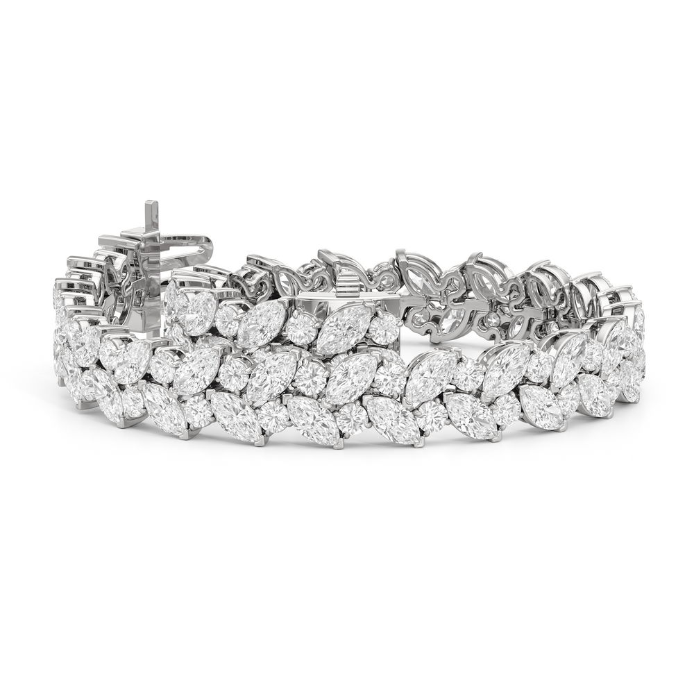 Woven Round and Marquise Tennis Bracelet with Lab Cut Diamond in 14KT White Gold view 2
