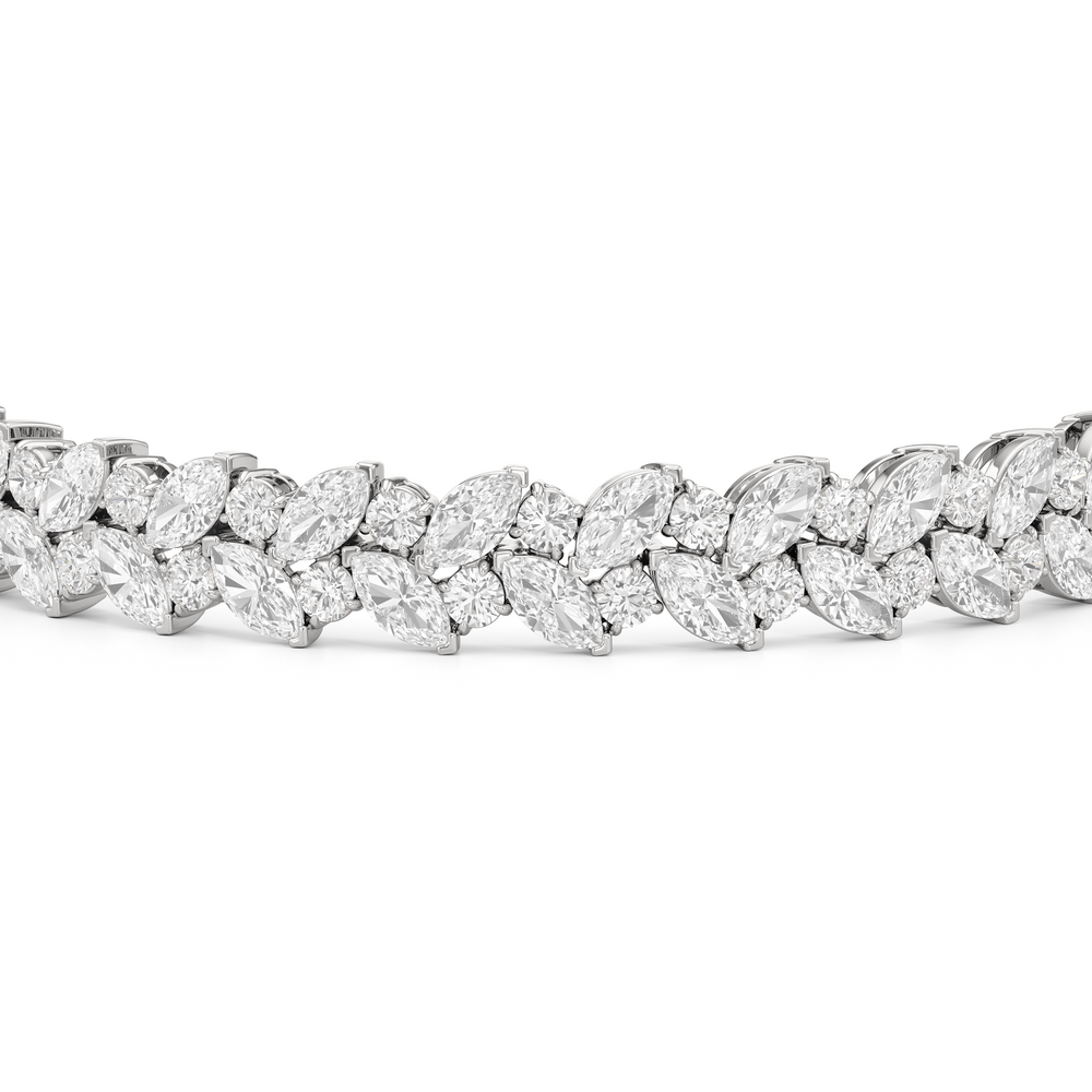 Woven Round and Marquise Tennis Bracelet with Lab Cut Diamond in 14KT White Gold view 5
