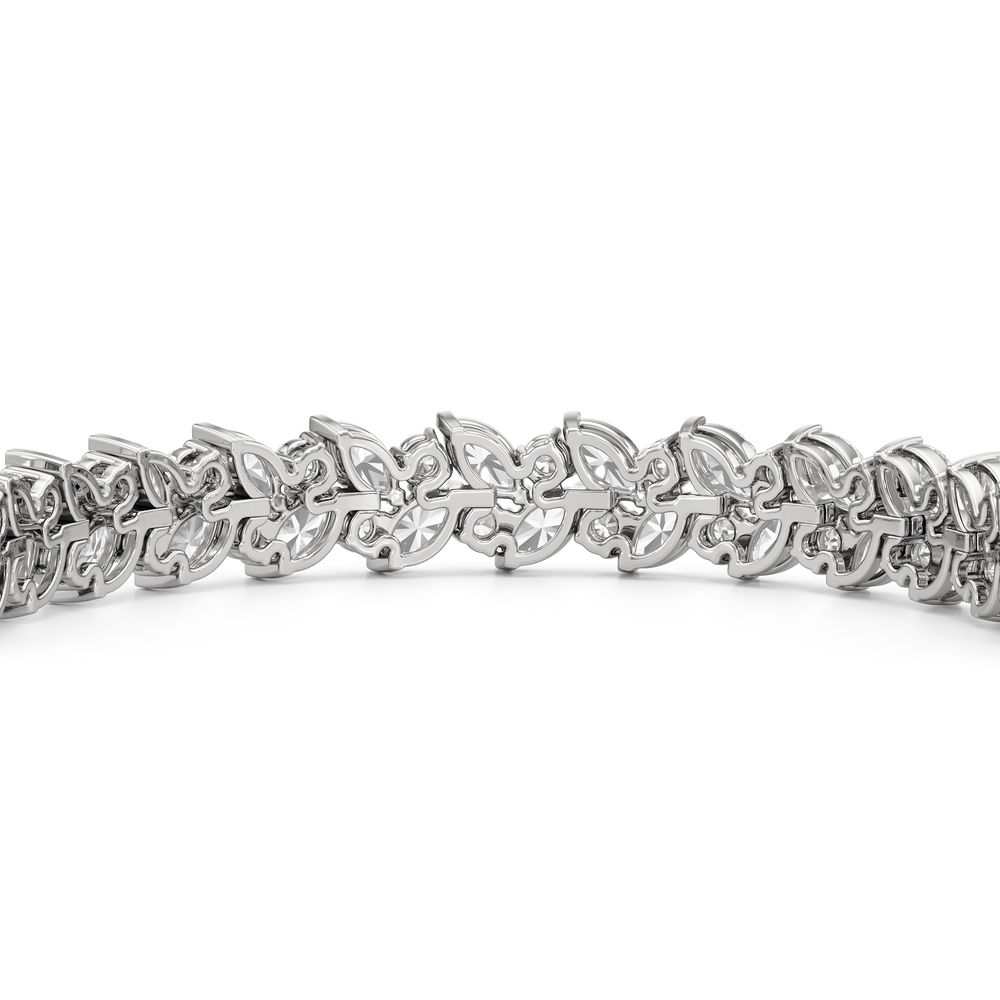 Woven Round and Marquise Tennis Bracelet with Lab Cut Diamond in 14KT White Gold view 7
