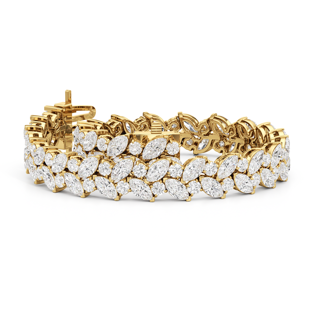 Woven Round and Marquise Tennis Bracelet with Lab Cut Diamond in 14KT Yellow Gold view 2
