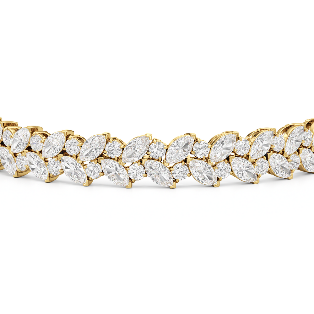 Woven Round and Marquise Tennis Bracelet with Lab Cut Diamond in 14KT Yellow Gold view 5
